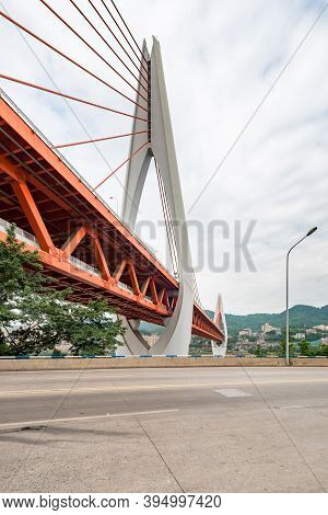 Empty Road And Dongshuimen Bridge In Chongqing, China