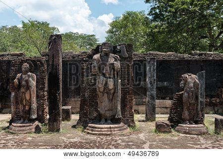 Statues In Ancient Temple, Polonnaruwa, Sri Lanka.