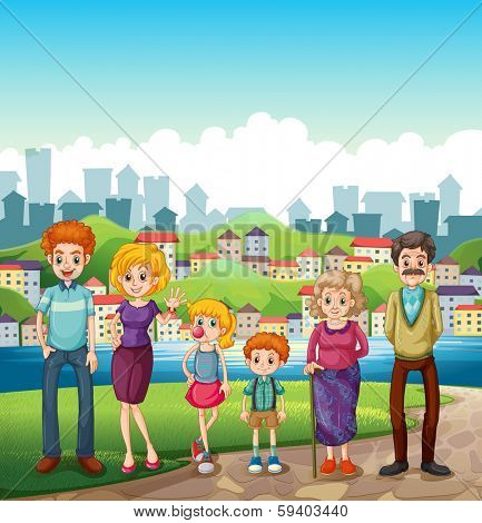 Illustration of a family at the riverbank