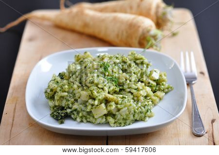 risotto with spinach on a plate