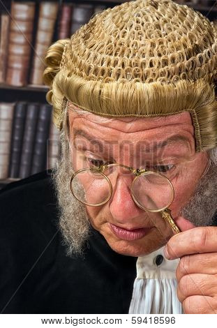 Vintage eyeglasses or lorgnette worn by an old judge