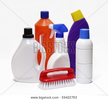 cleaning products isolated on white background.