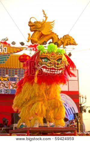 Lion Dancing In Chinese New Year.