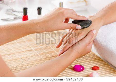 Close up of process of hand massage at beauty salon