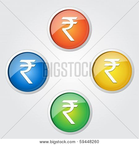 Indian Rupee Sign Rounded Vector Button Icon Set