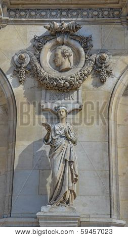 Composer Haydn is memorialized on the exterior of Palais Garnier