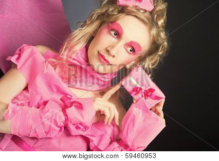 Woman in pink.