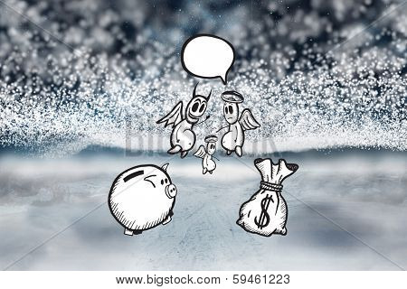 Good banking vs bad banking doodle against blanket of stars above path