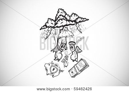 Good finance vs bad finance doodle against white background with vignette