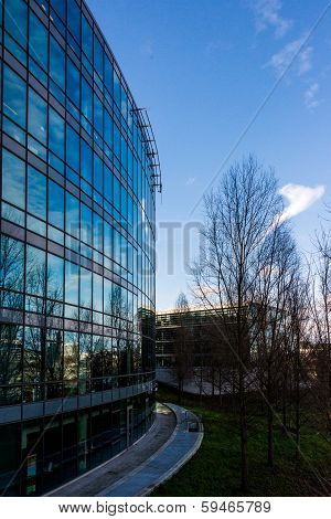 Glass facade of an office building