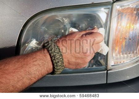 Car Head Light Repair de-fogging of plastic Head Light Covers by hand with a paper towel and a special Rejuvenation Cream made especially to fix fogged Head Lights. Now I can drive at night again 