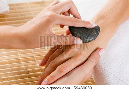 Close up of process of hand massage at beauty salon