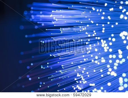 optical fibres dinamic flying from deep on technology background