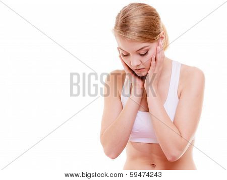 Portrait Of Stressed Woman In Sportwear Isolated