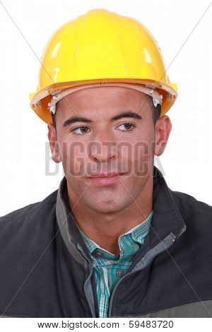 Annoyed construction worker