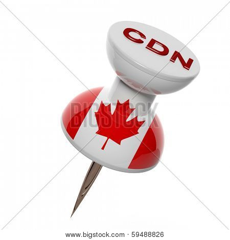 3D pushpin with flag of Canada isolated on white