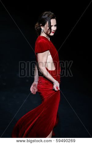 NEW YORK-FEB 6: Sasha Cohen wears Marc Bouwer on the runway at The Heart Truth Red Dress Collection show during Mercedes-Benz Fashion Week at Lincoln Center on February 6, 2014 in New York City.