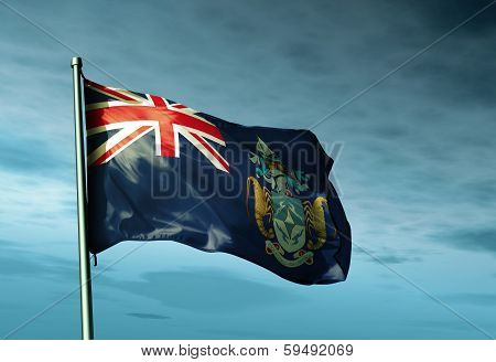 Tristan da Cunha flag waving on the wind