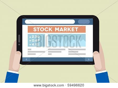minimalistic illustration of a tablet computer with running stock market application, eps10 vector