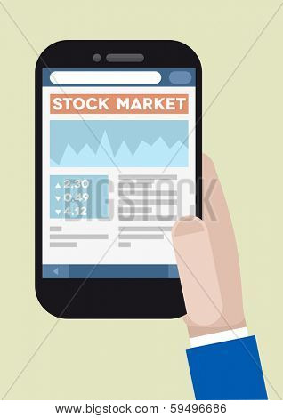 minimalistic illustration of a smartphone with running stock market application
