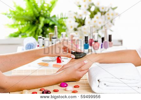 Close up of process of hand massage at beauty salon