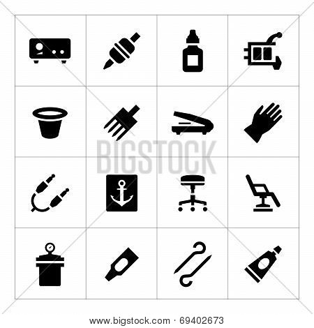 Set Icons Of Tattoo Equipment And Accessories