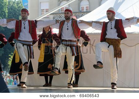 Members of folk group Albanian Culture Society Jahi Hasani from Cegrane, Macedonia during the 48th International Folklore Festival in center of Zagreb,Croatia on July 20,2014