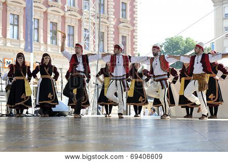 Members of folk group Albanian Culture Society Jahi Hasani from Cegrane, Macedonia during the 48th International Folklore Festival in center of Zagreb,Croatia on July 20,2014