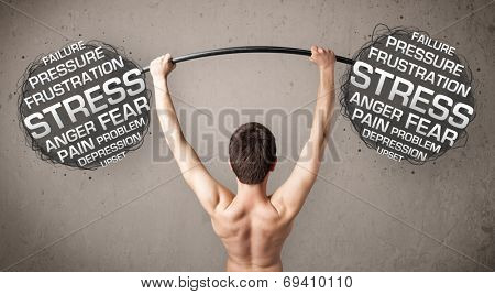 Funny skinny guy defeating stress