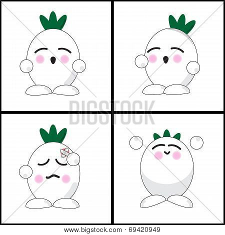 Onion cartoon with four expressions