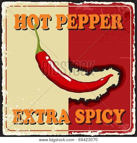 Vintage extra spicy poster chili pepper. Vector