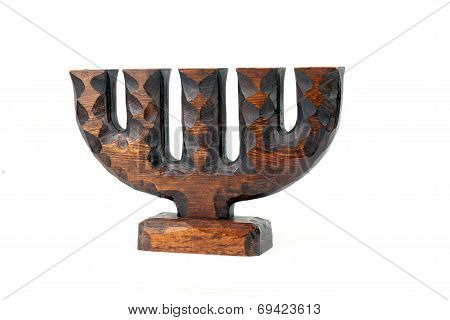 Wood Candlestick Isolated On White Background