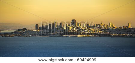 San Francisco cityscape from Golden Gate Bridge.