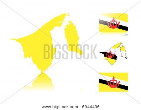 Brunei map and flags