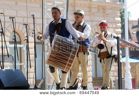 Members of folk group Albanian Culture Society Jahi Hasani from Cegrane, Macedonia during the 48th International Folklore Festival in center of Zagreb,Croatia on July 20,2014