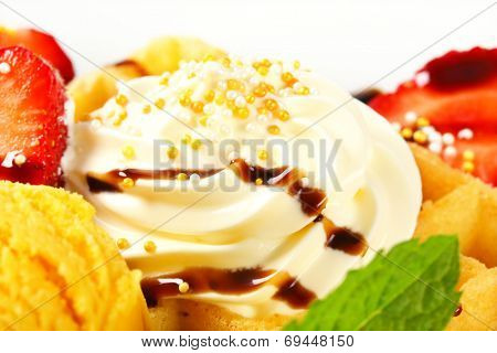 Belgian waffle with whipped cream 