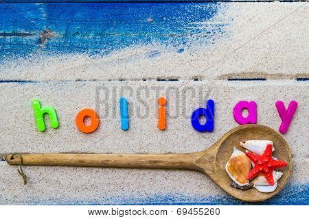 Word Holiday Laid Sand Blue Board