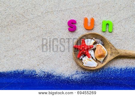 Word Sun Laid Sand Blue Board