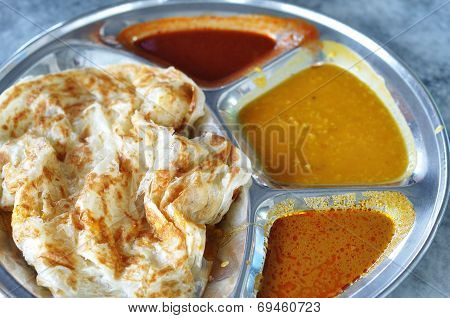 Roti Canai Flat Bread, Indian Food, Made From Wheat Flour Dough. Famous Malaysian Dish, Roti Canai A