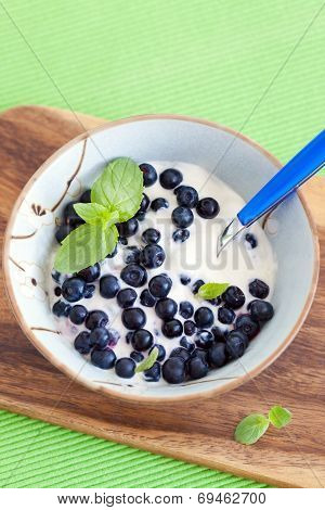 Fresh Yogurt With Blueberry And Mint