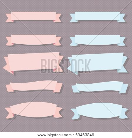 Beautiful vintage ribbon & banners set - Polka dots background and shadow in flat design