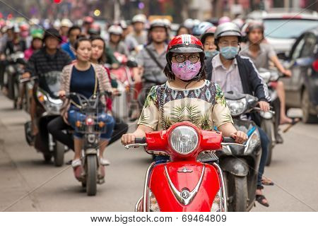 HANOI - 6 APRIL: Traffic in Hanoi, Vietnam, on April 6, 2014.