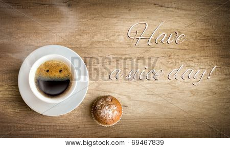 happy morning cup of coffee with note
