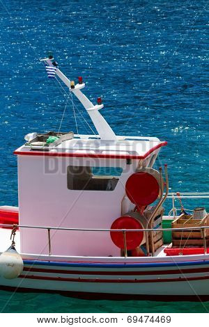 Fishing boat close up in the Harbor of Meganisi island in Lefkada Greece