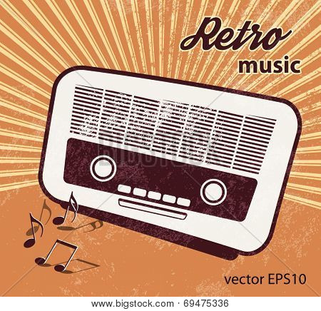 Old radio - retro style - music poster design