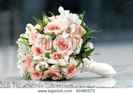 Bouquet of fresh flowers for the wedding ceremony.