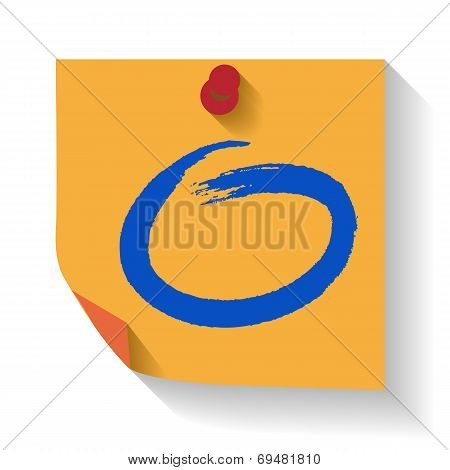 Hand drawn check mark on  reminder. Vector illustration.
