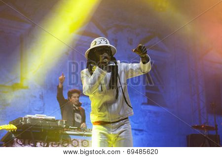 BONTIDA - JUNE 20: THIEVERY CORPORATION performs live at Electric Castle Festival at June 19, 2014 in the Banffy castle in Bontida, Romania