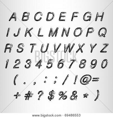 Calligraphic black watercolor alphabet vector illustration