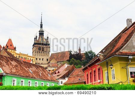 Medieval Street View In Sighisoara Founded By Saxon Colonists In Xiii Century, Romania